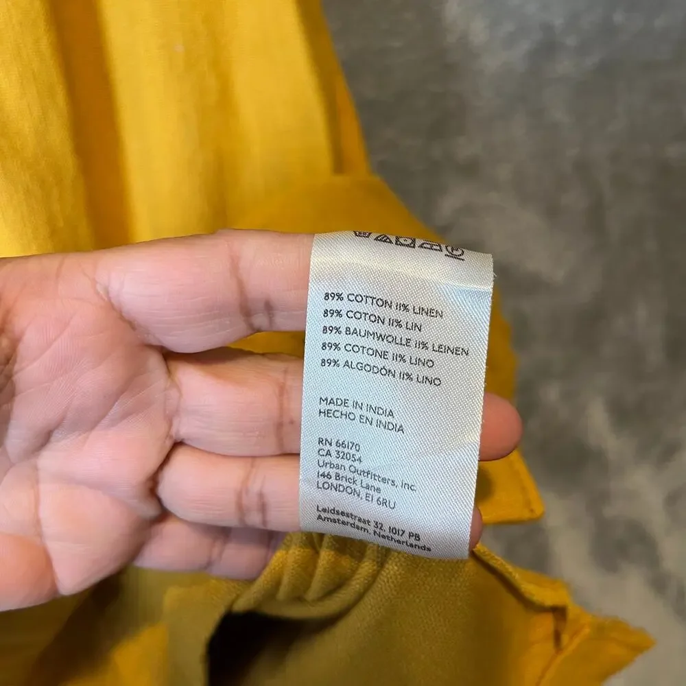 Pilcro‎ Buttondown Shirt Dress Linen Blend Patch Pockets Yellow Utility